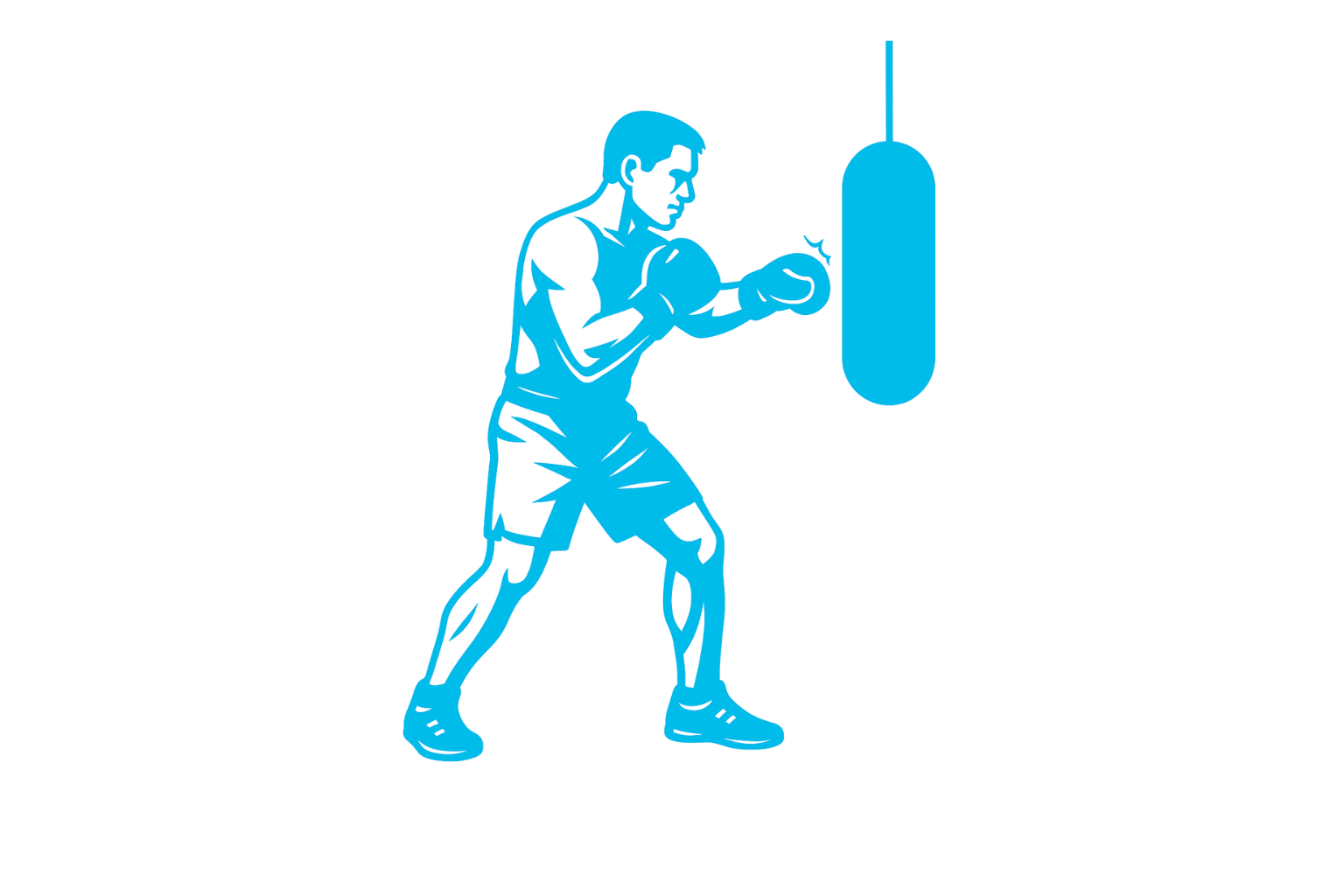 A silhouette icon of a man punching a punching bag.